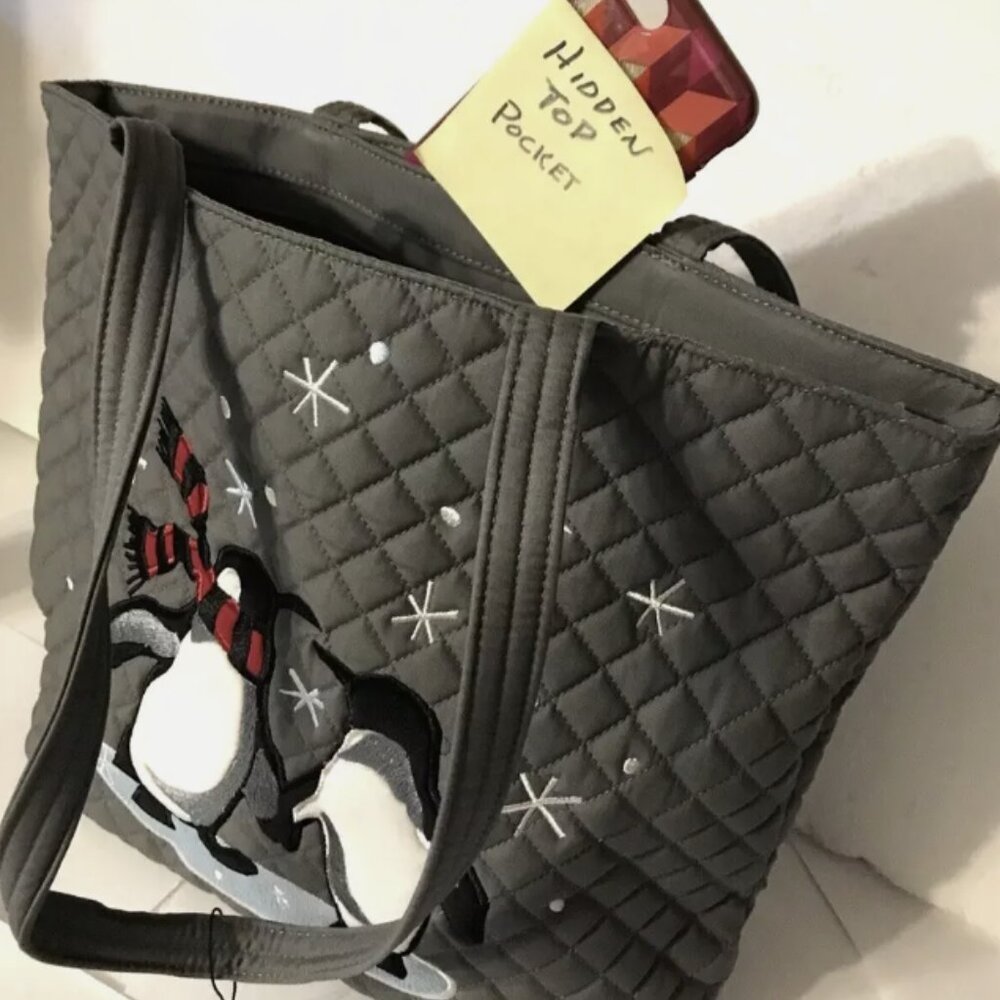 Vera Bradley Penguin Pair Tote 11.5 x 11.25 with hidden pockets NWT - Picture 5 of 8